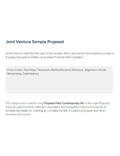 joint venture proposal sample