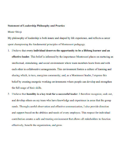 leadership philosophy statement