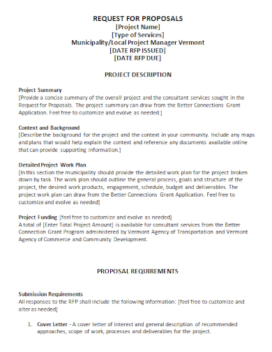 local project manager request for proposal