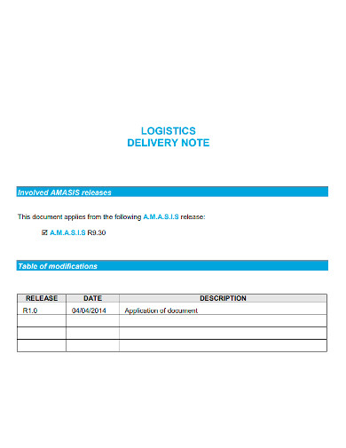 logistics service delivery note