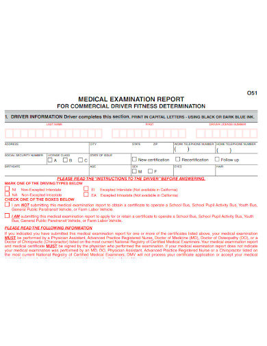 medical examination report sample