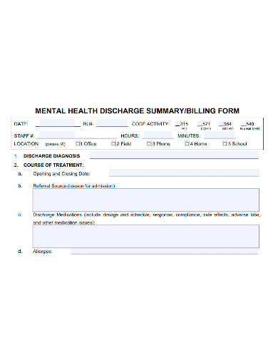 mental health discharge summary form