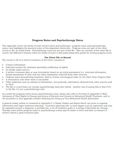 mental health progress and psychotherapy note