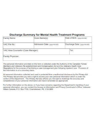 mental health treatment discharge summary