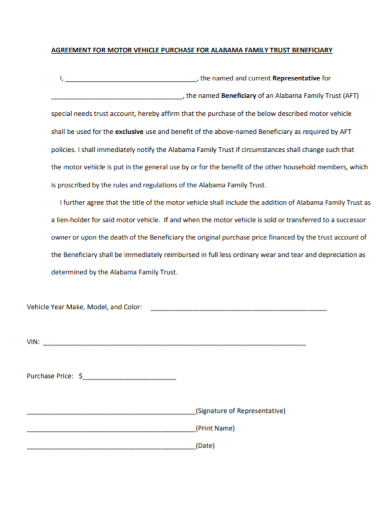 motor vehicle beneficiary purchase agreement