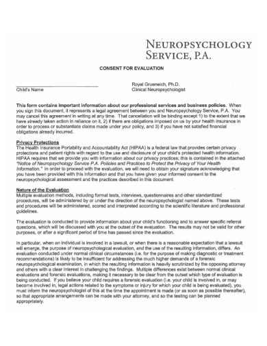 neuropsychological consent evaluation report