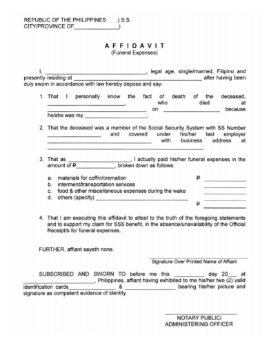 notary affidavit of funeral expenses