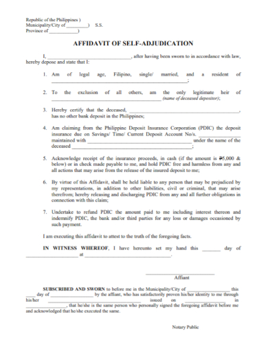 notary affidavit of self adjudication