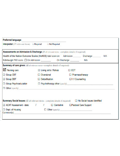 nursing discharge summary form