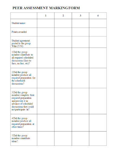peer assessment marking form sample