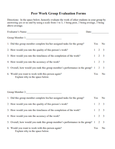 peer assessment work group form sample
