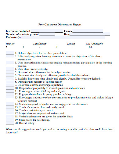 peer classroom observation report