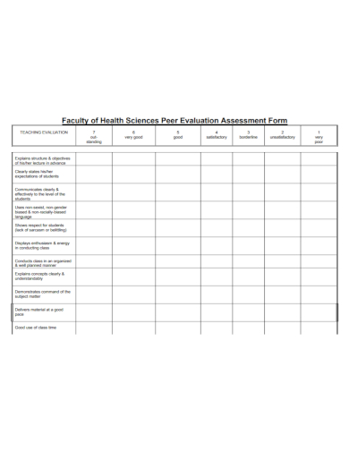 peer evaluation assessment form sample