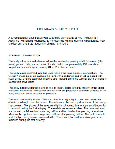 preliminary autopsy report