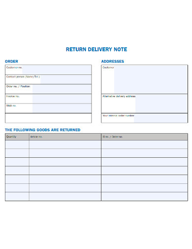 printable return delivery note