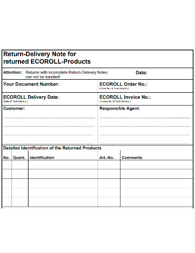 product return delivery note