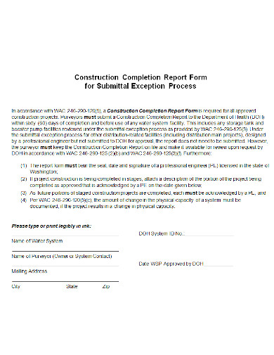 Construction Project Completion Report Sample