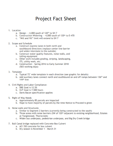 project segment fact sheet