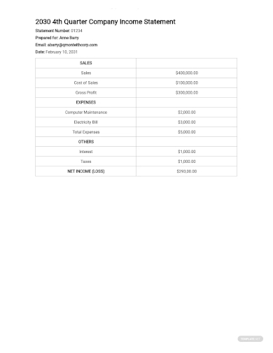 quarterly income statement template