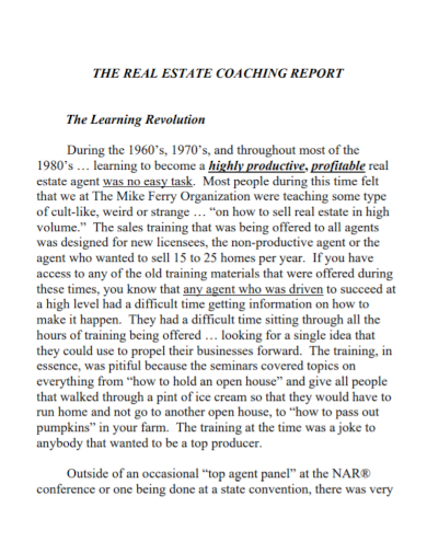real estate coaching report