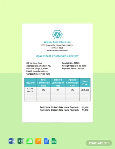 real estate commission receipt template