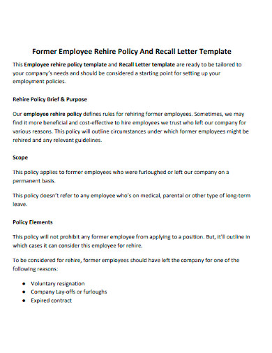 rehire policy and recall letters