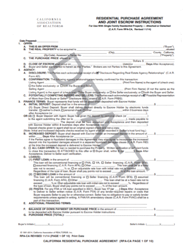 residential vehicle purchase agreement form