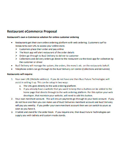restaurant e commerce proposal