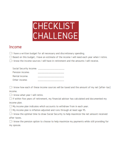 retirement income challenge checklist