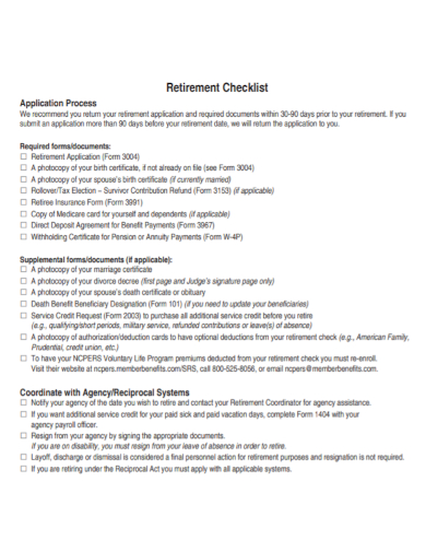 retirement income process checklist