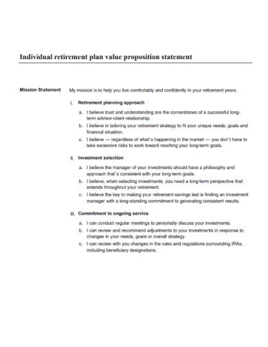 retirement plan value proposition statement