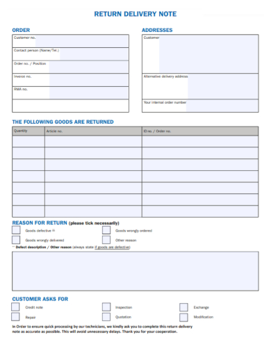 return delivery note form