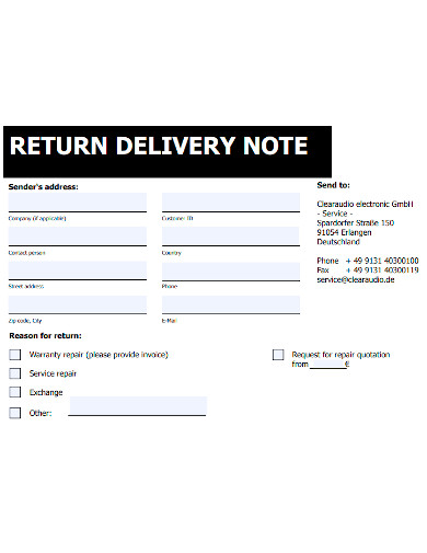 return service delivery note sample