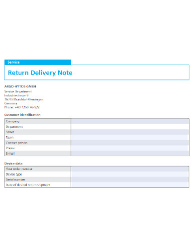 return service delivery note