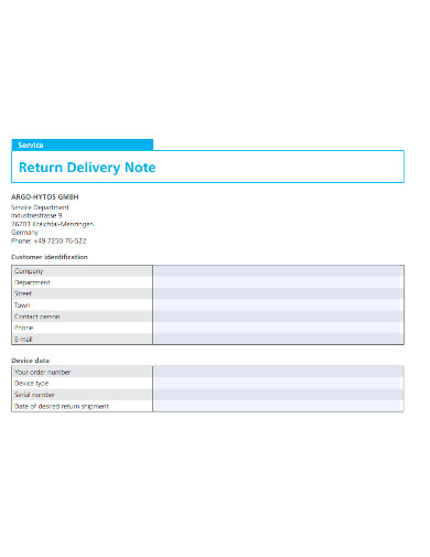 return service delivery notes
