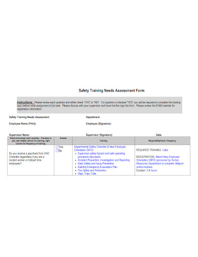 safety training needs assessment form