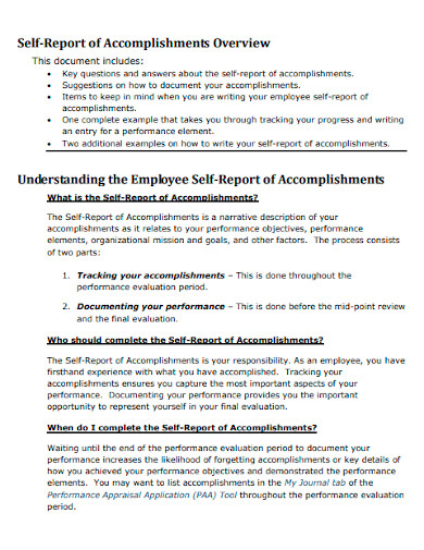 self employee accomplishment report