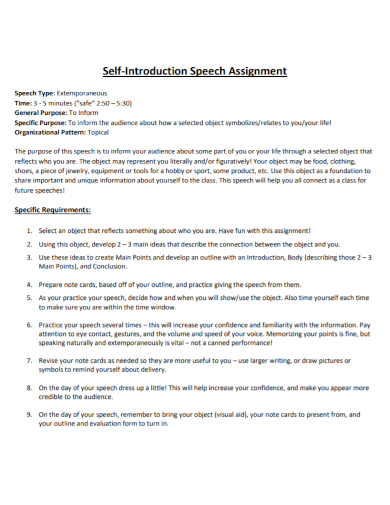 self introduction speech assignment