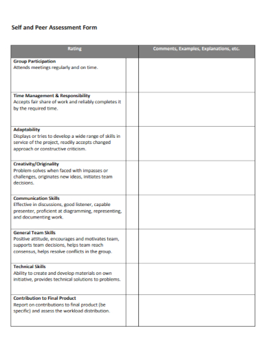 self and peer assessment form sample