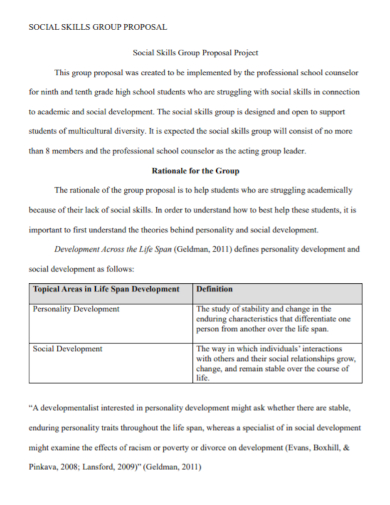 social skills group project proposal