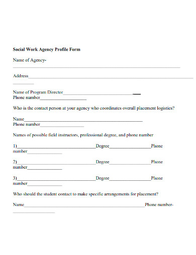 social work agency profile form