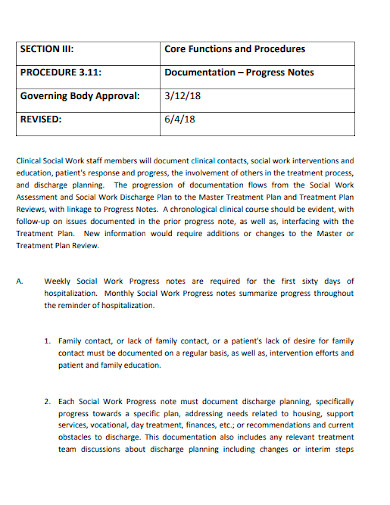 social worker progress note policy