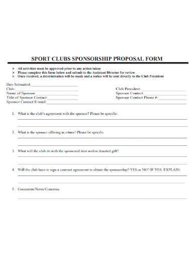 sports club proposal form