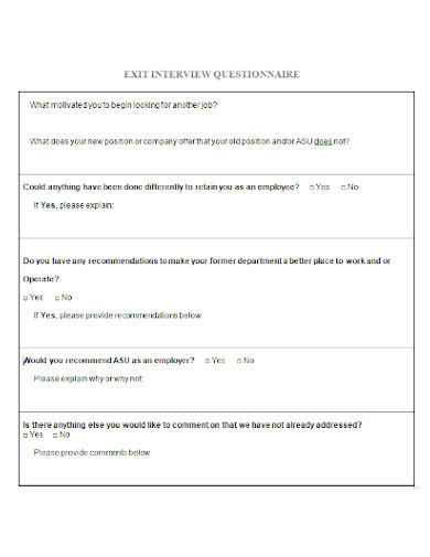 staff exit interview questionnaire sample