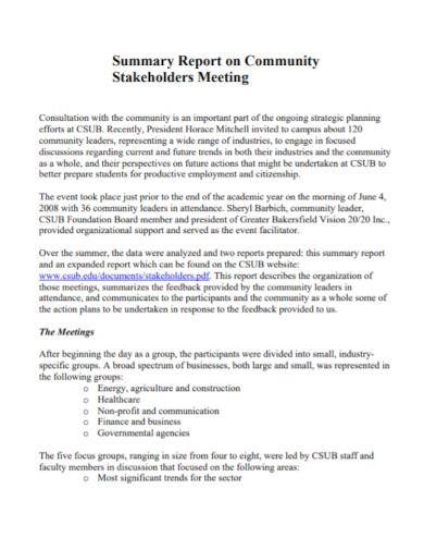 stakeholders meeting summary report