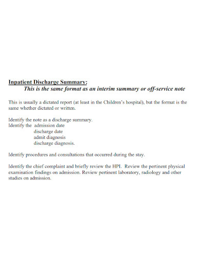 standard discharge summary report