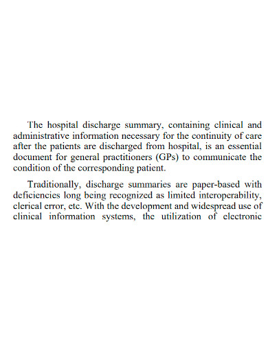 standard hospital discharge summary