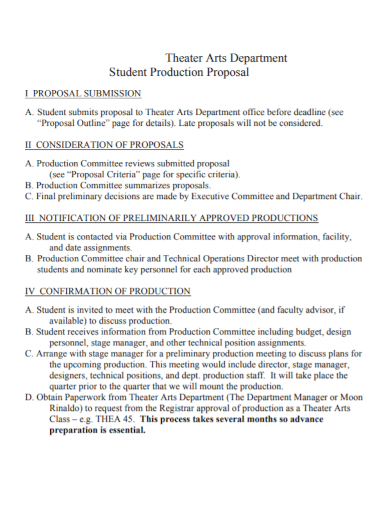 student arts department production proposal