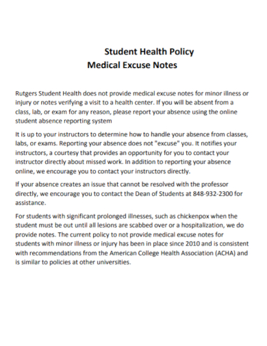 student health policy doctor excuse note