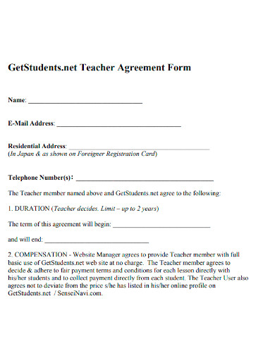 sudent teacher agreement form